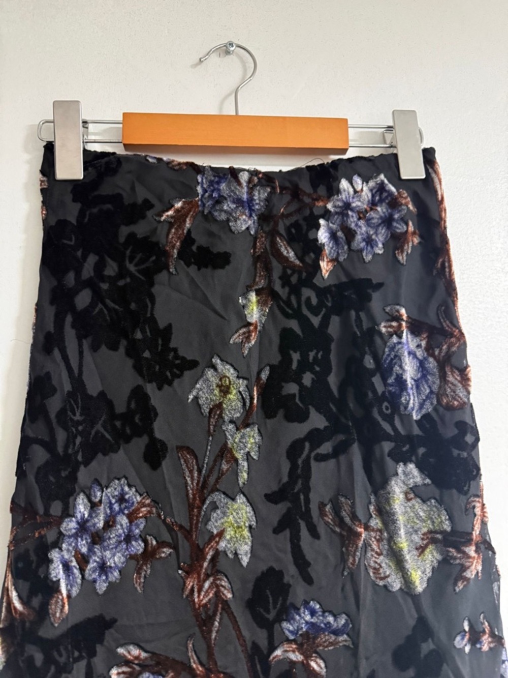 Heartloom Floral Burnout Midi Skirt XS Black Sheer Overlay - Picture 4 of 8